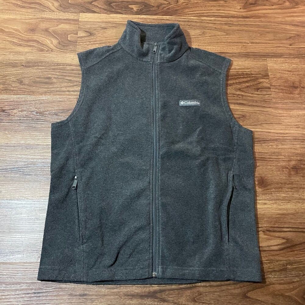 Columbia Vest Gray Fleece Full Zip Up Sweater Sleeveless Hiking Outdoors Men's M